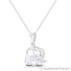 Elephant Charm Hollow-Cast 3D Pendant in Italy .925 Sterling Silver